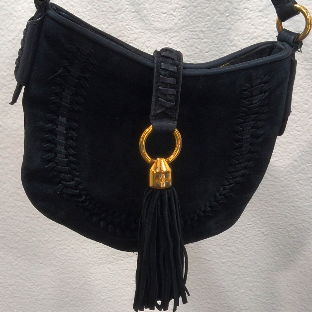 Ralph Lauren Black suede crossbody bag Real Leather